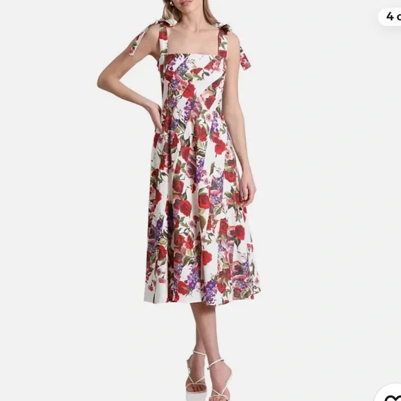 Avec Les Filles Linen-Blend Red/Purple Floral-Print Fit
Flare Midi Dress - Picture 1 of 7